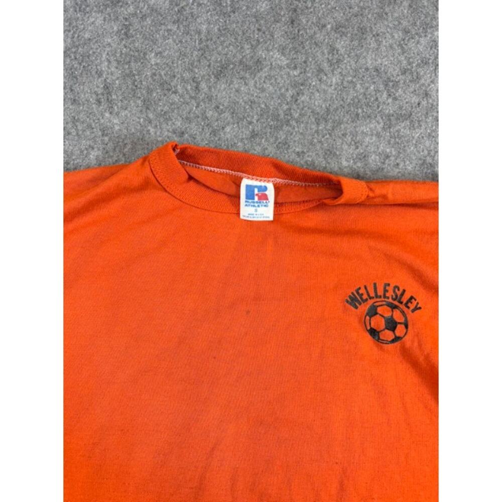 Vintage 80s Russell Athletic Wellesley Soccer Shirt Mens Small Orange Sportswear - Picture 2 of 5